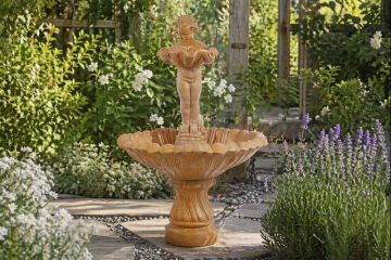 Standing Cherub / Large Seashell Concrete Water Fountain